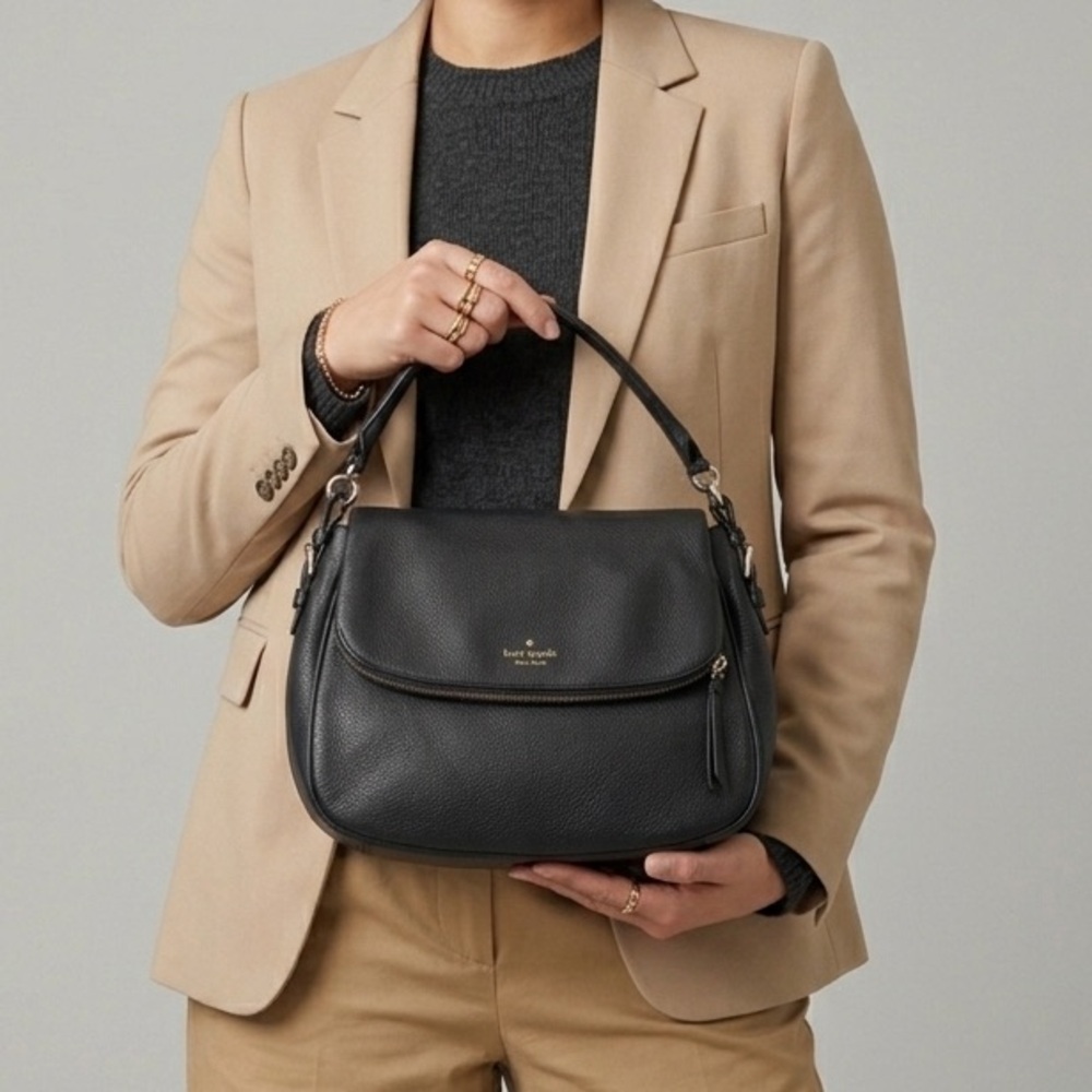 Kate Spade New York Devin Black Pebble Leather Cobble Hill Convertible Purse